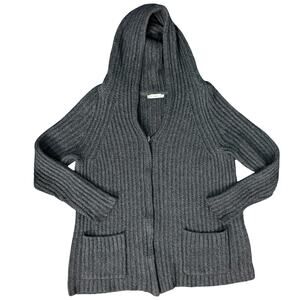 Vince Charcoal Grey Wool Blend Rib Knit Pockets Zip Up Cardigan Sweater size M